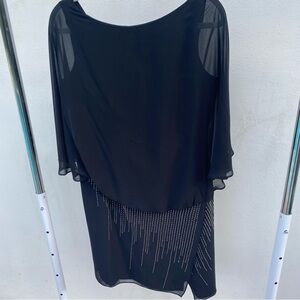 Angel Sanchez Black & Silver Beaded Mini Dress Size Large